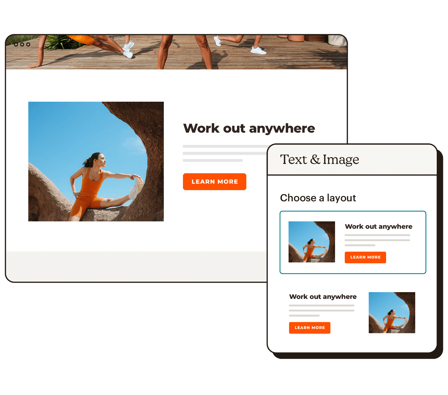 Abstract UI of different text and image layout templates for a Mailchimp website