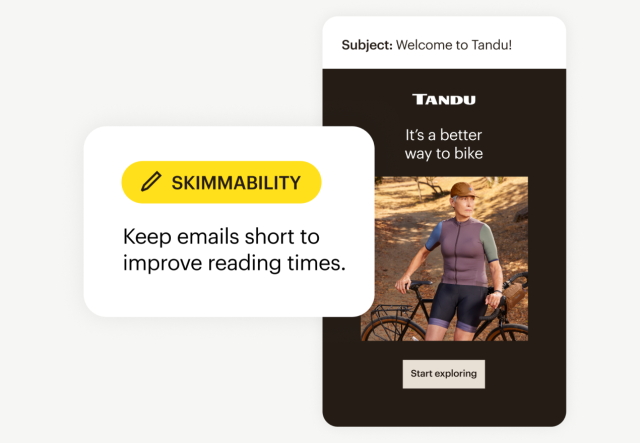 Mailchimp’s Content Optimizer suggesting an email be made shorter to improve how easy it is to skim.