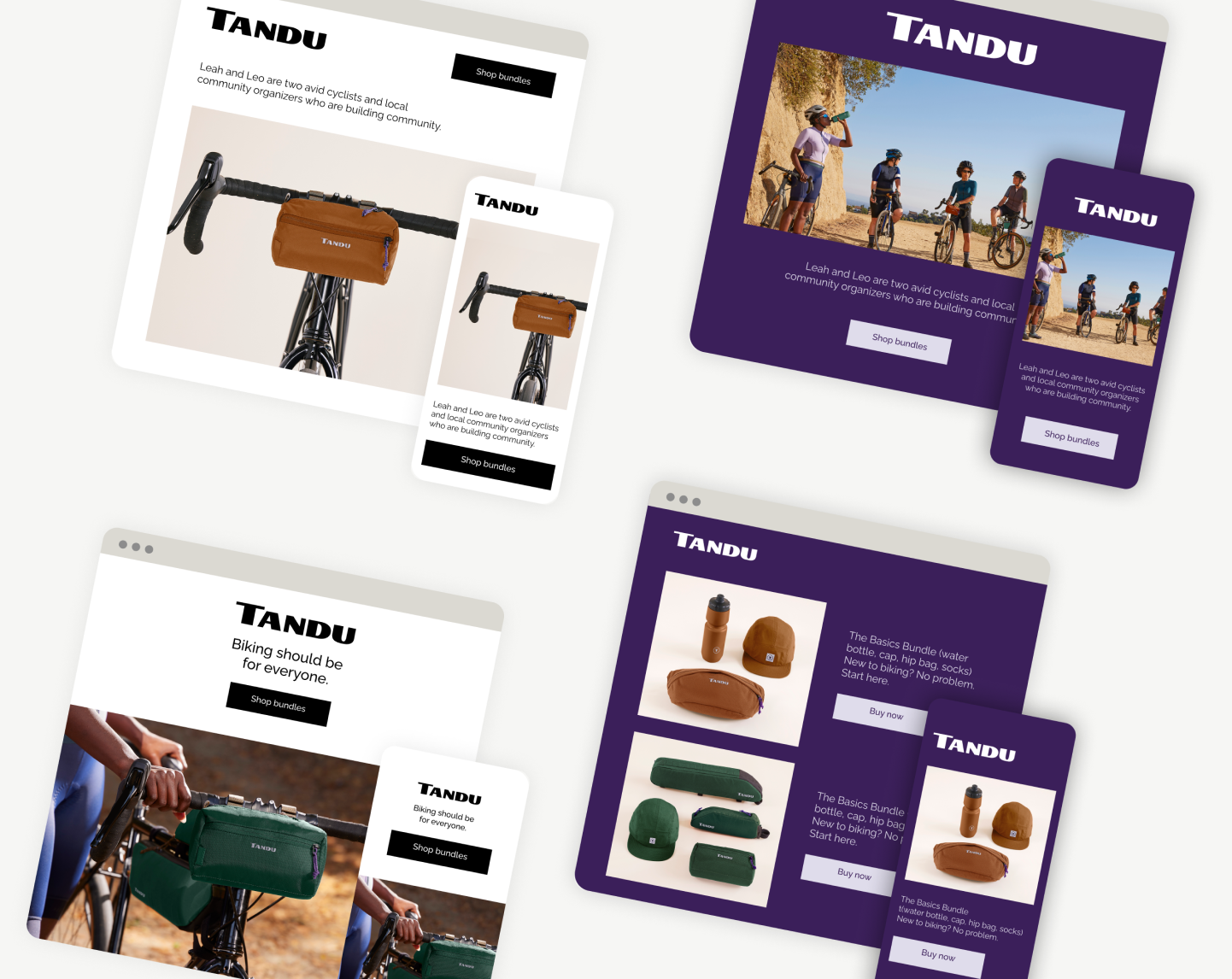 An array of e-commerce websites built in Mailchimp with different brand variations.