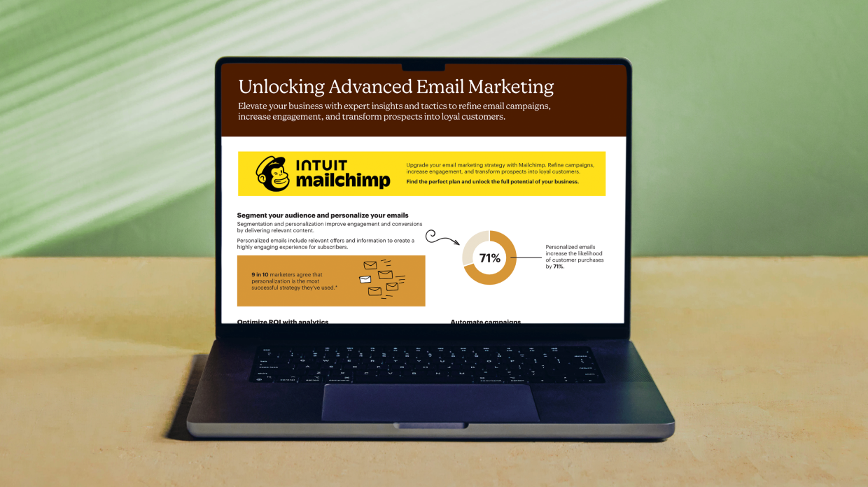 Laptop screen showcasing 'Unlocking Advanced Email Marketing' Checklist