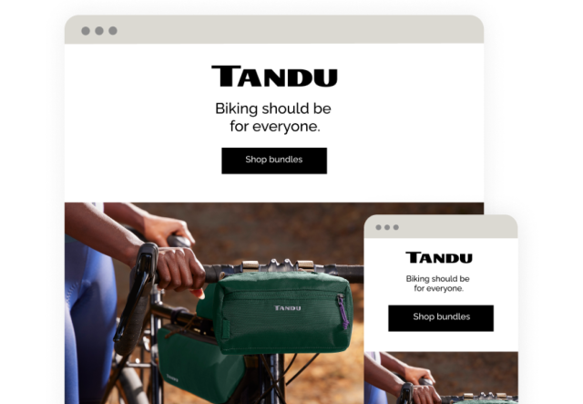 An e-commerce landing page shown on desktop and mobile.