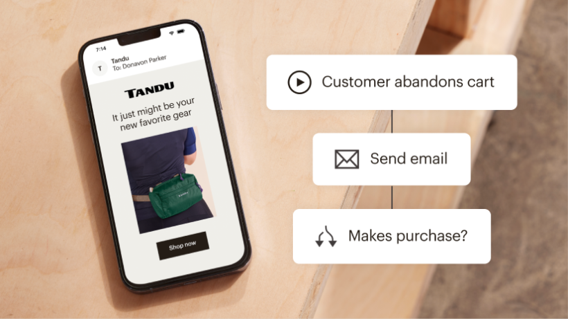A Customer Journey automation being used to send an email when a customer abandons their online shopping cart.