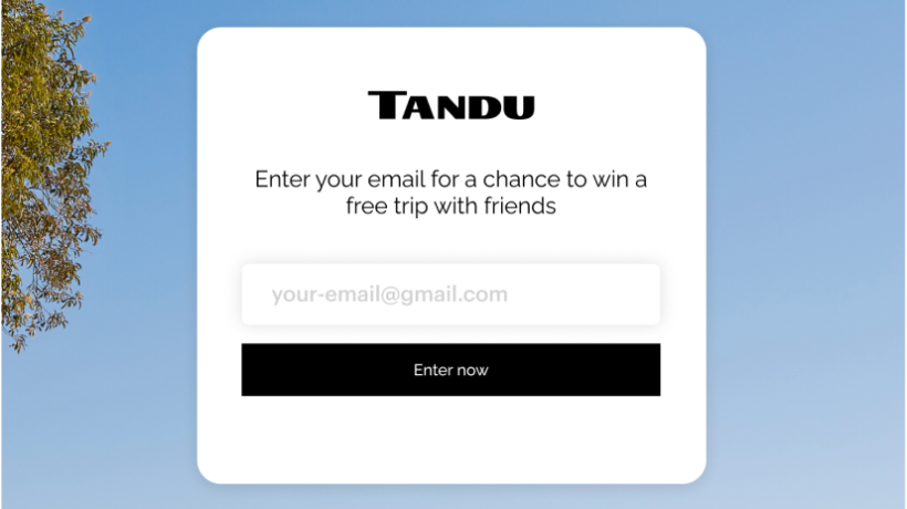 An example e-commerce landing page with a signup form for collecting visitors' email addresses.